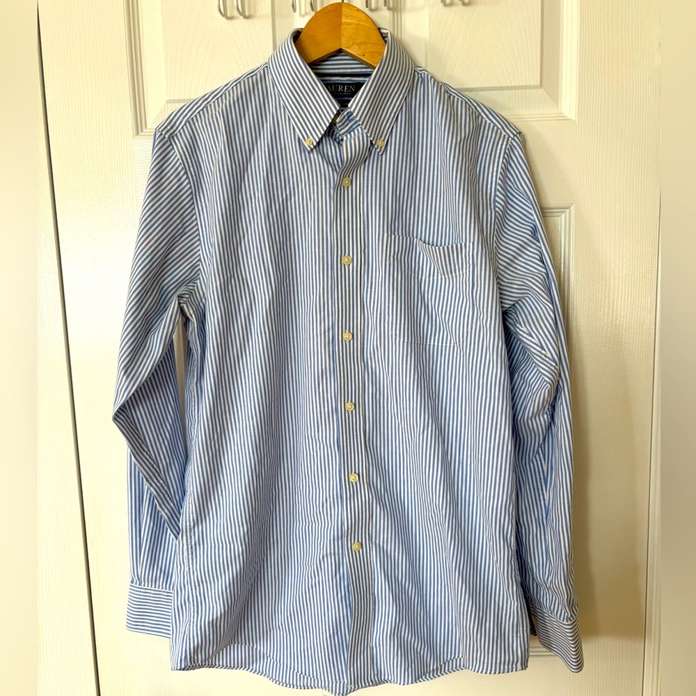 Men’s Blue Striped Dress shirt slim fit, stretch non-iron